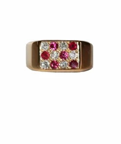 Bague Chevalière Rubis Diamants
