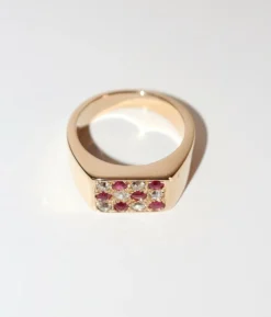 Bague Chevalière Rubis Diamants