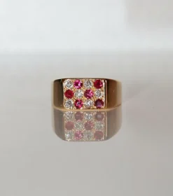 Bague Chevalière Rubis Diamants