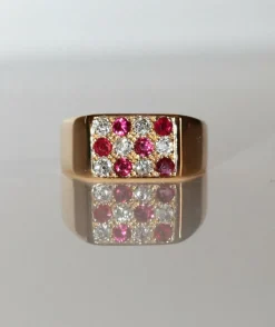 Bague Chevalière Rubis Diamants