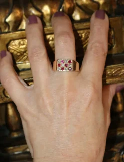 Bague Chevalière Rubis Diamants
