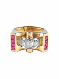 Bague Chevalière rubis et diamants or jaune