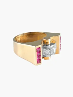 Bague Chevalière rubis et diamants or jaune