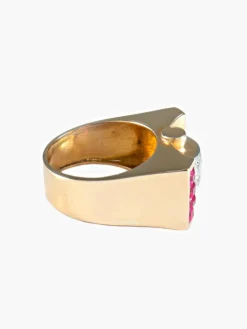 Bague Chevalière rubis et diamants or jaune