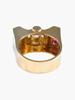 Bague Chevalière rubis et diamants or jaune
