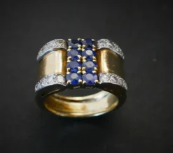 Bague Chevalière Saphirs Et Diamants