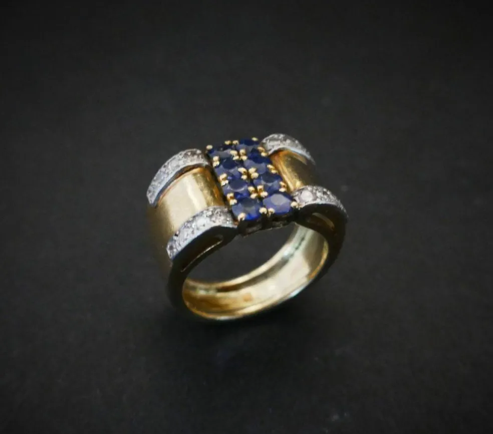 Bague Chevalière Saphirs Et Diamants