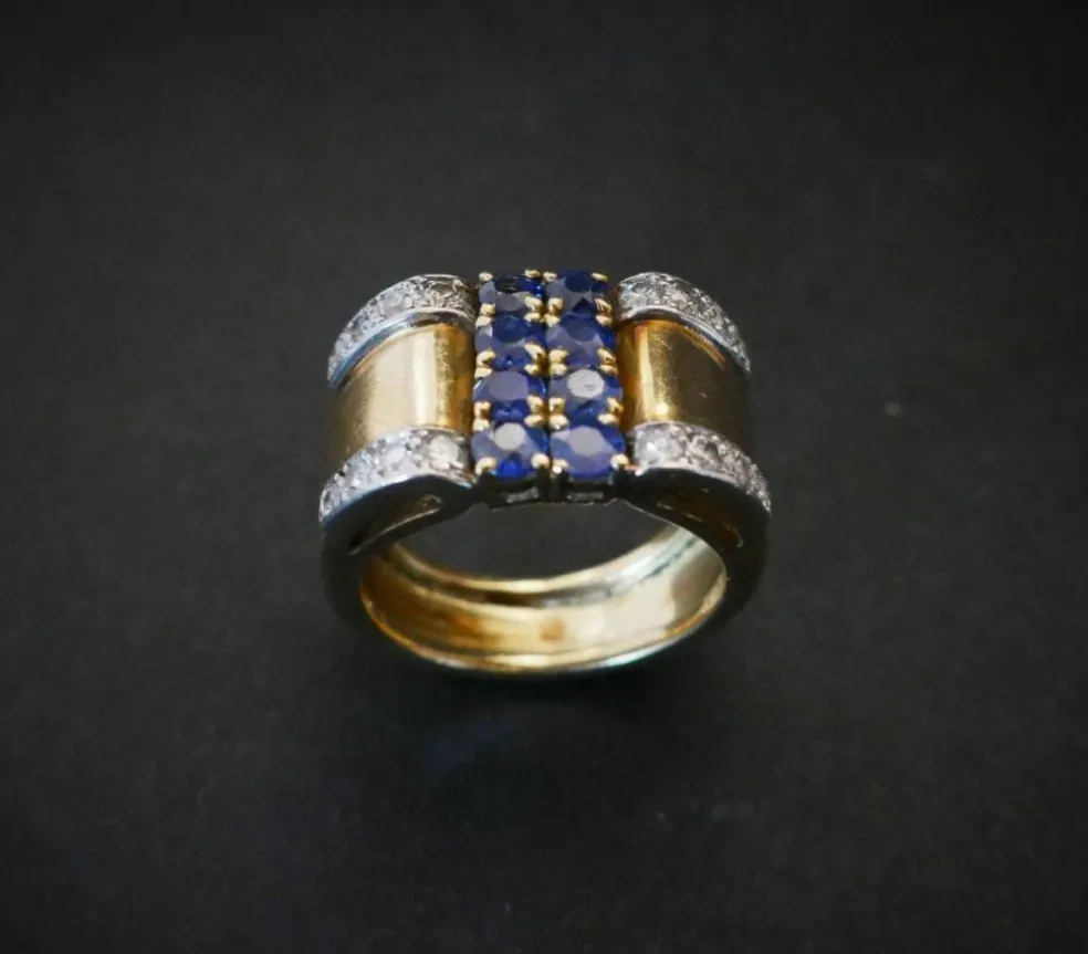 Bague Chevalière Saphirs Et Diamants