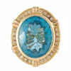 Bague Chevalière, Topaze Bleue & Diamants, Or Jaune