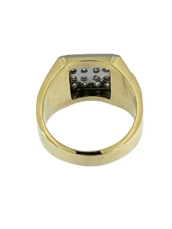 Bague Chevalière vintage or jaune et blanc diamant certificat HRD