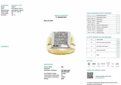 Bague Chevalière vintage or jaune et blanc diamant certificat HRD