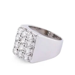 Bague chevalière Vintage Rectangulaire Or Gris Diamants