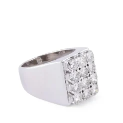 Bague chevalière Vintage Rectangulaire Or Gris Diamants