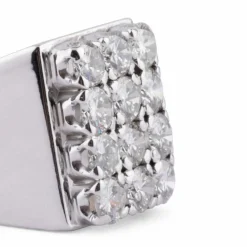 Bague chevalière Vintage Rectangulaire Or Gris Diamants