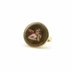 Bague chérubin ailé en émail doré de style victorien