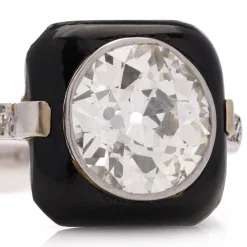 Bague cible Art Déco en platine, onyx et diamant taille ancienne de 2 carats