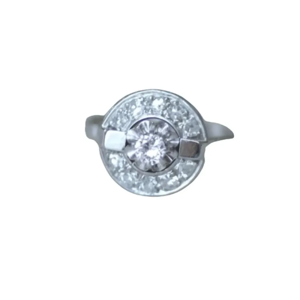 Bague Cible Art Déco Or Blanc Platine Diamant