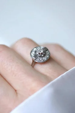 Bague Cible Art Déco Or Blanc Platine Diamant