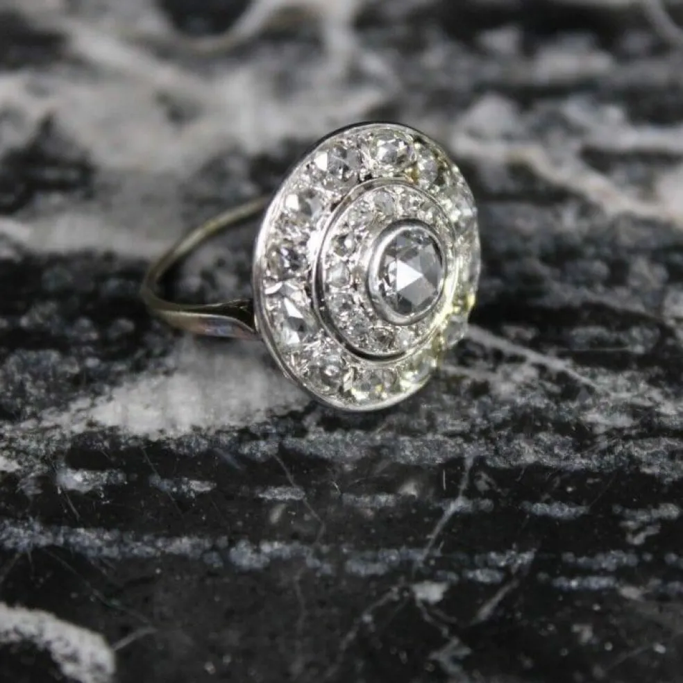 Bague Cible Art Déco or blanc et diamants