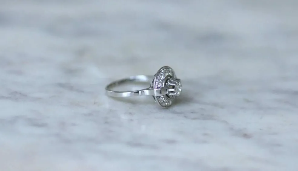 Bague Cible Art Déco Or Blanc Platine Diamant