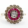 Bague cible Art Déco or rose, diamant, rubis calibrés (circa 1920)