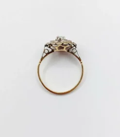 Bague cible Art Déco or rose, diamant, rubis calibrés (circa 1920)