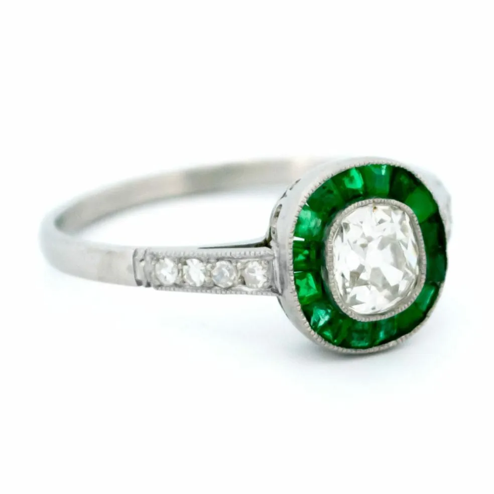 Bague cible diamant émeraude platine