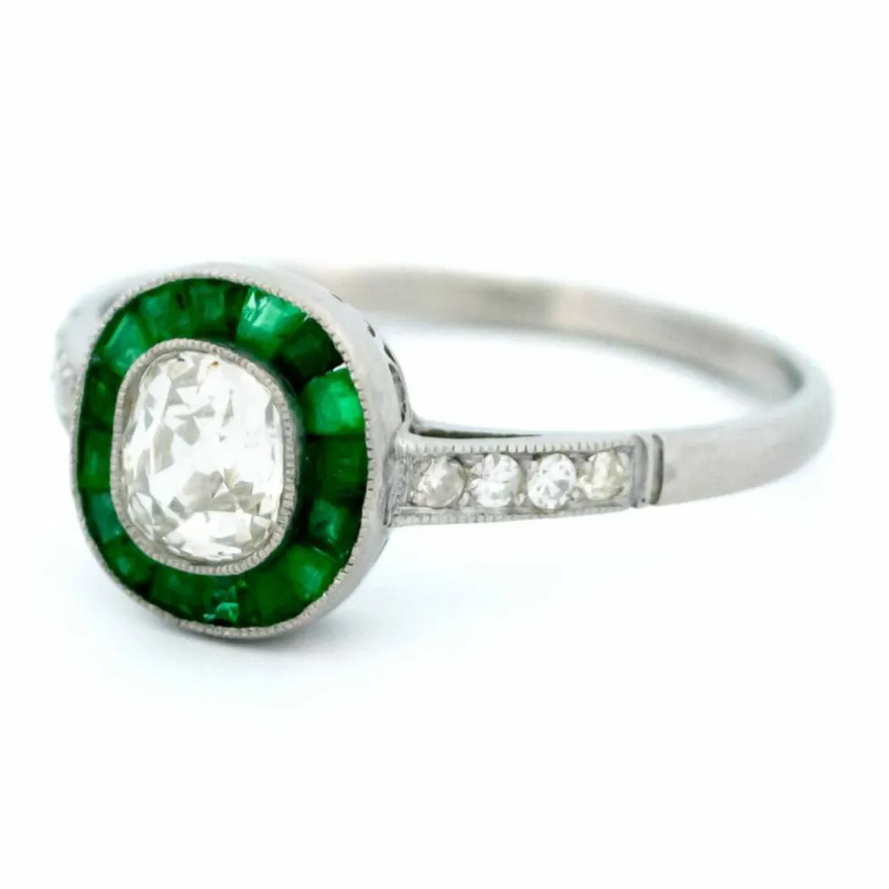 Bague cible diamant émeraude platine