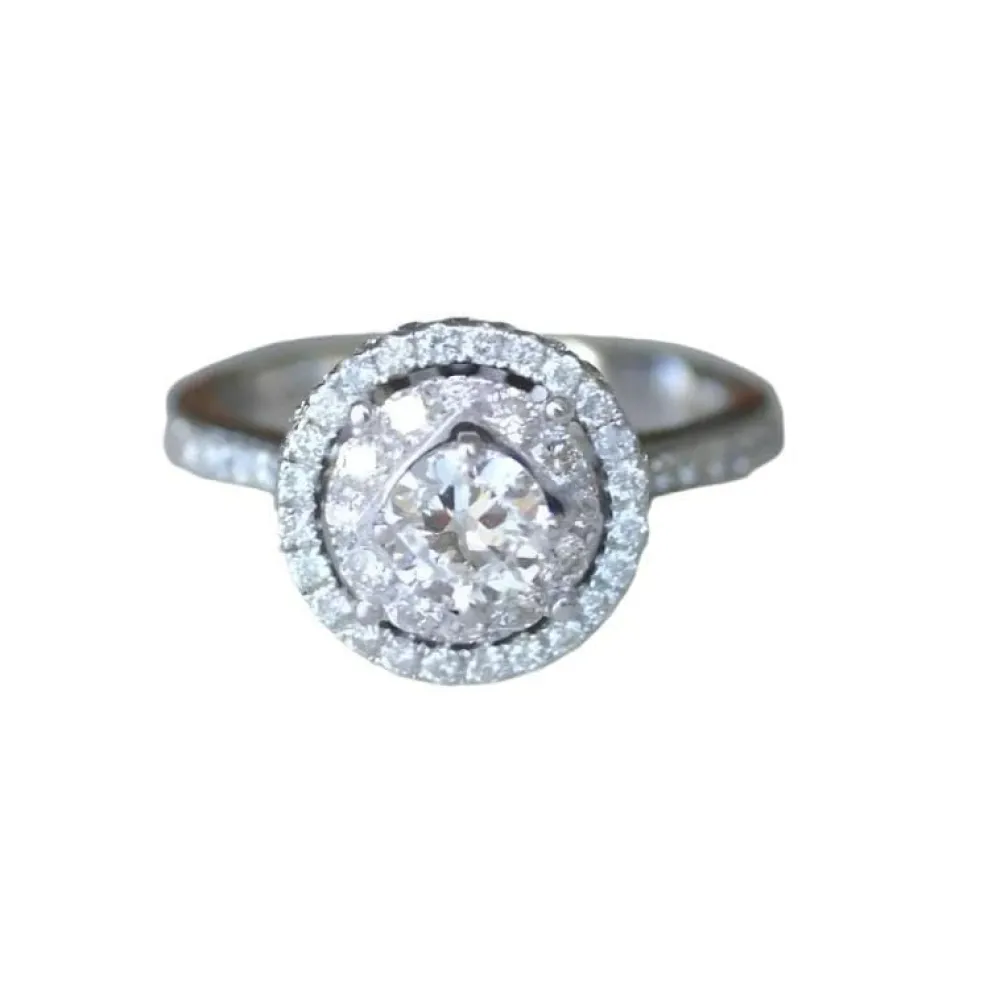Bague Cible Double Entourage or blanc diamants