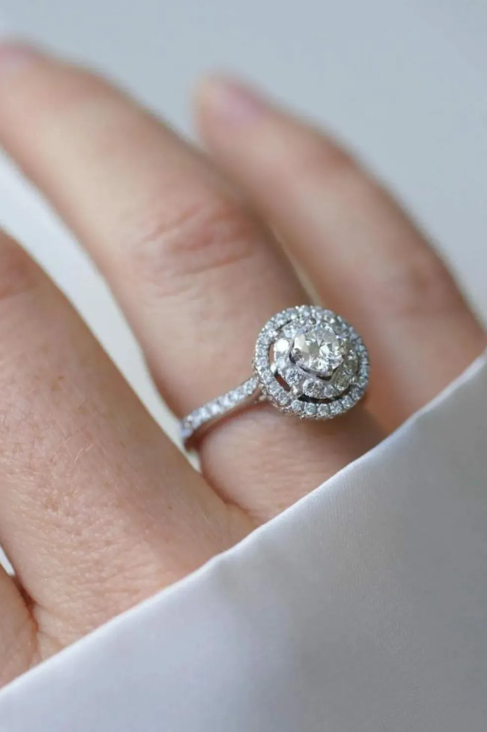 Bague Cible Double Entourage or blanc diamants