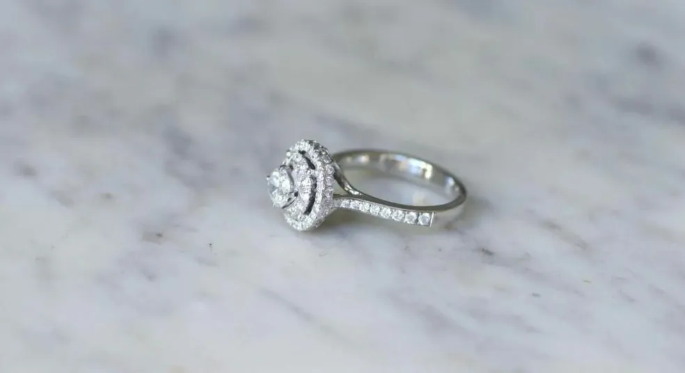 Bague Cible Double Entourage or blanc diamants