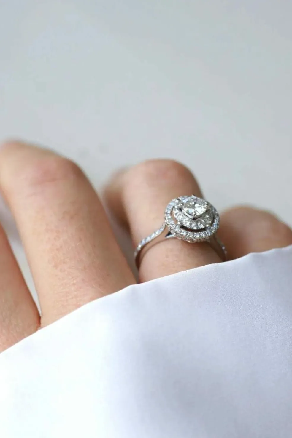 Bague Cible Double Entourage or blanc diamants