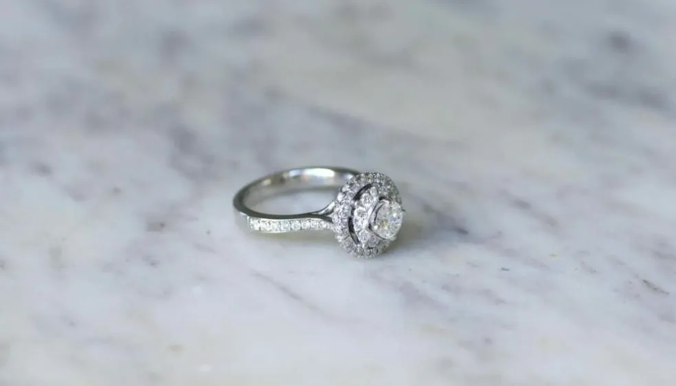 Bague Cible Double Entourage or blanc diamants