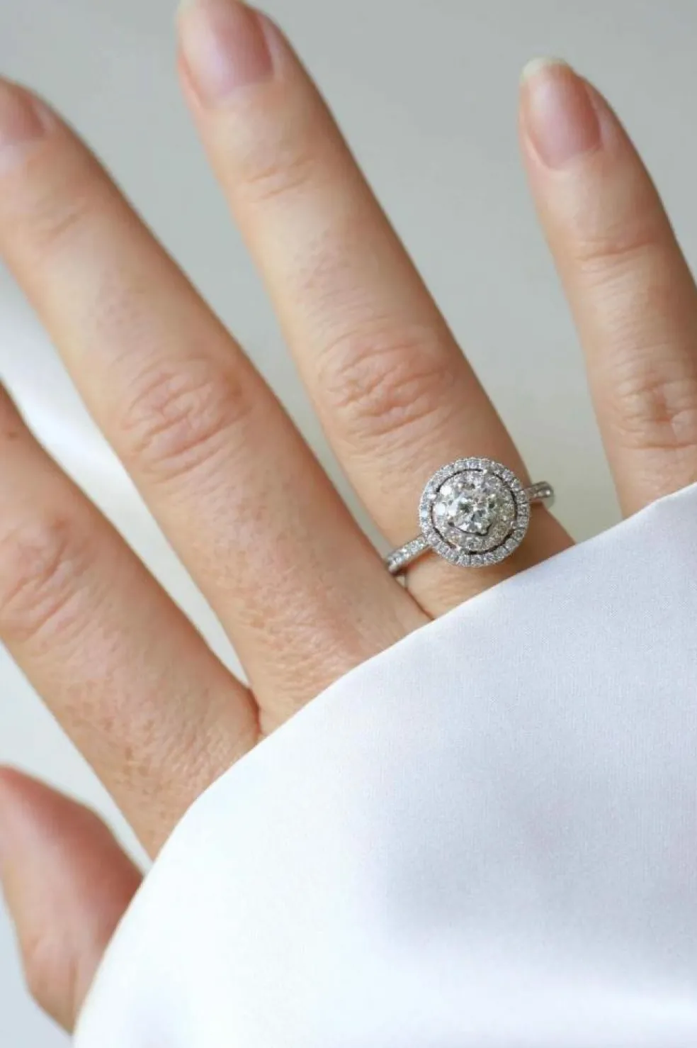 Bague Cible Double Entourage or blanc diamants