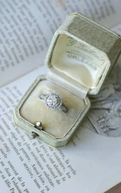 Bague Cible Double Entourage or blanc diamants