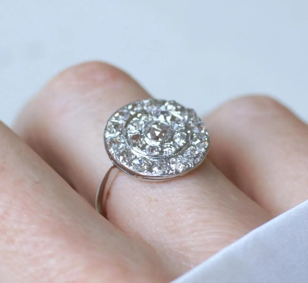 Bague Cible Ronde Art Deco Diamants 1,60 Cts