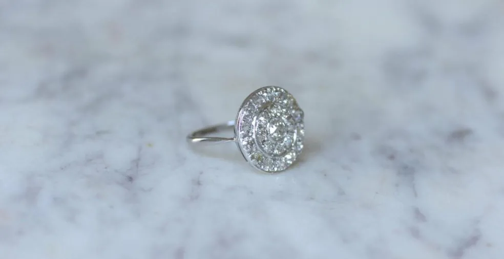 Bague Cible Ronde Art Deco Diamants 1,60 Cts