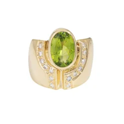 Bague cigare en or jaune et diamants péridot des années 80