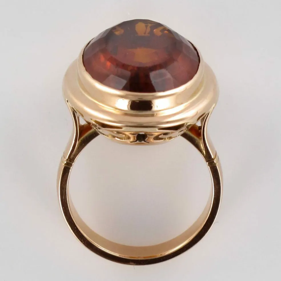 Bague citrine or jaune vintage