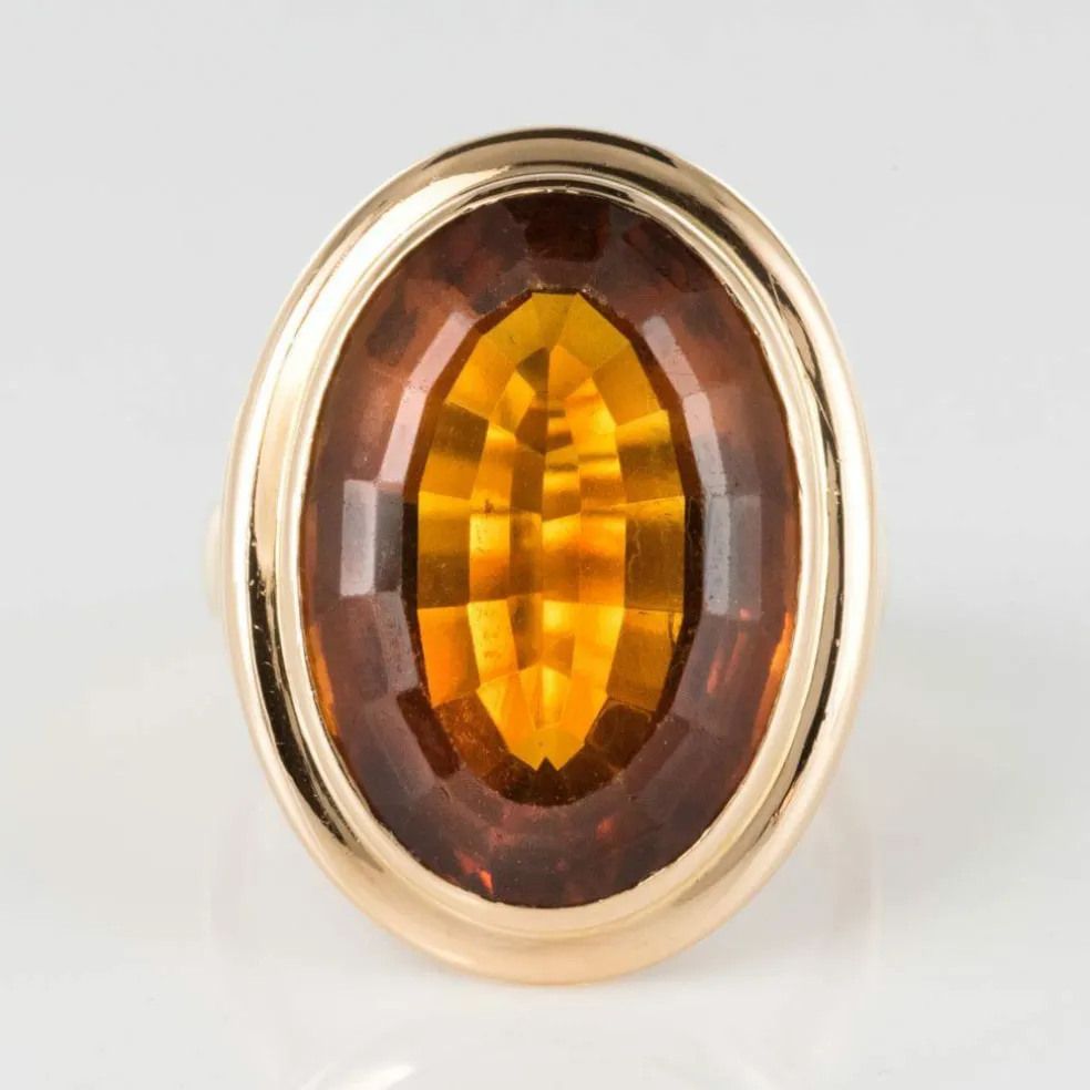 Bague citrine or jaune vintage