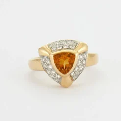 BAGUE CITRINE PAVAGE DIAMANTS OR JAUNE