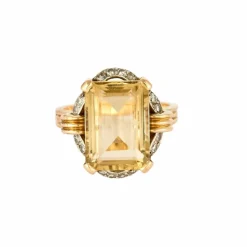 Bague citrine platine et or jaune, diamants