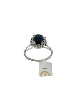 Bague classique en or blanc diamants et saphir certificat IGI