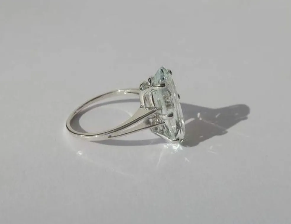 Bague cocktail aigue-marine or blanc