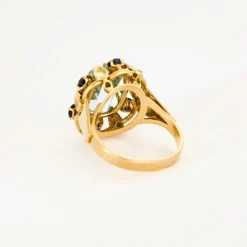 Bague cocktail aigue-marine et saphirs en or rose