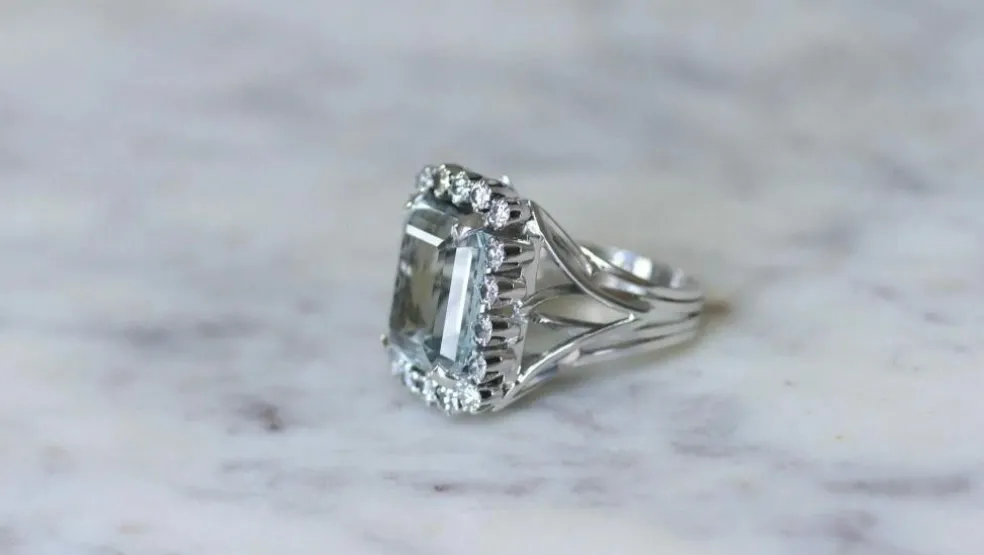 Bague Cocktail Aigue-Marine et Diamants