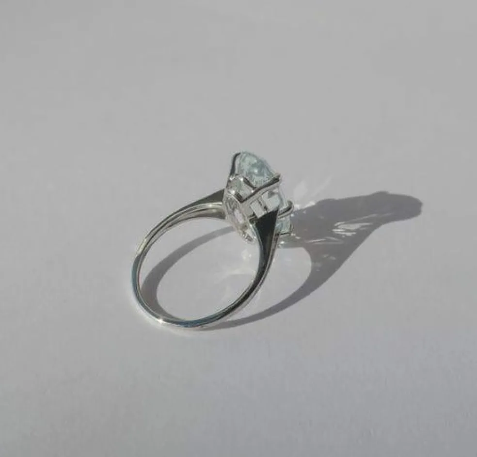Bague cocktail aigue-marine or blanc