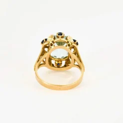 Bague cocktail aigue-marine et saphirs en or rose