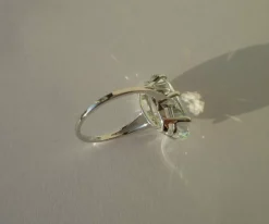 Bague cocktail aigue-marine or blanc
