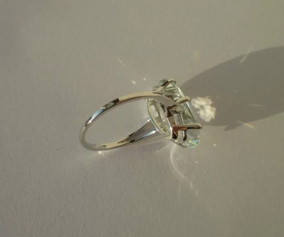 Bague cocktail aigue-marine or blanc